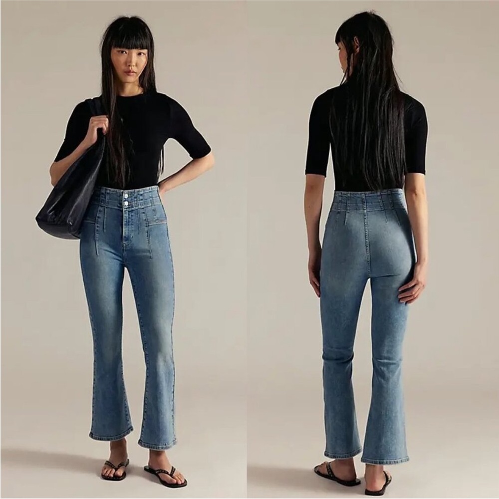 NWT Free People High-Rise Flared Crop Jeans in Light Blue